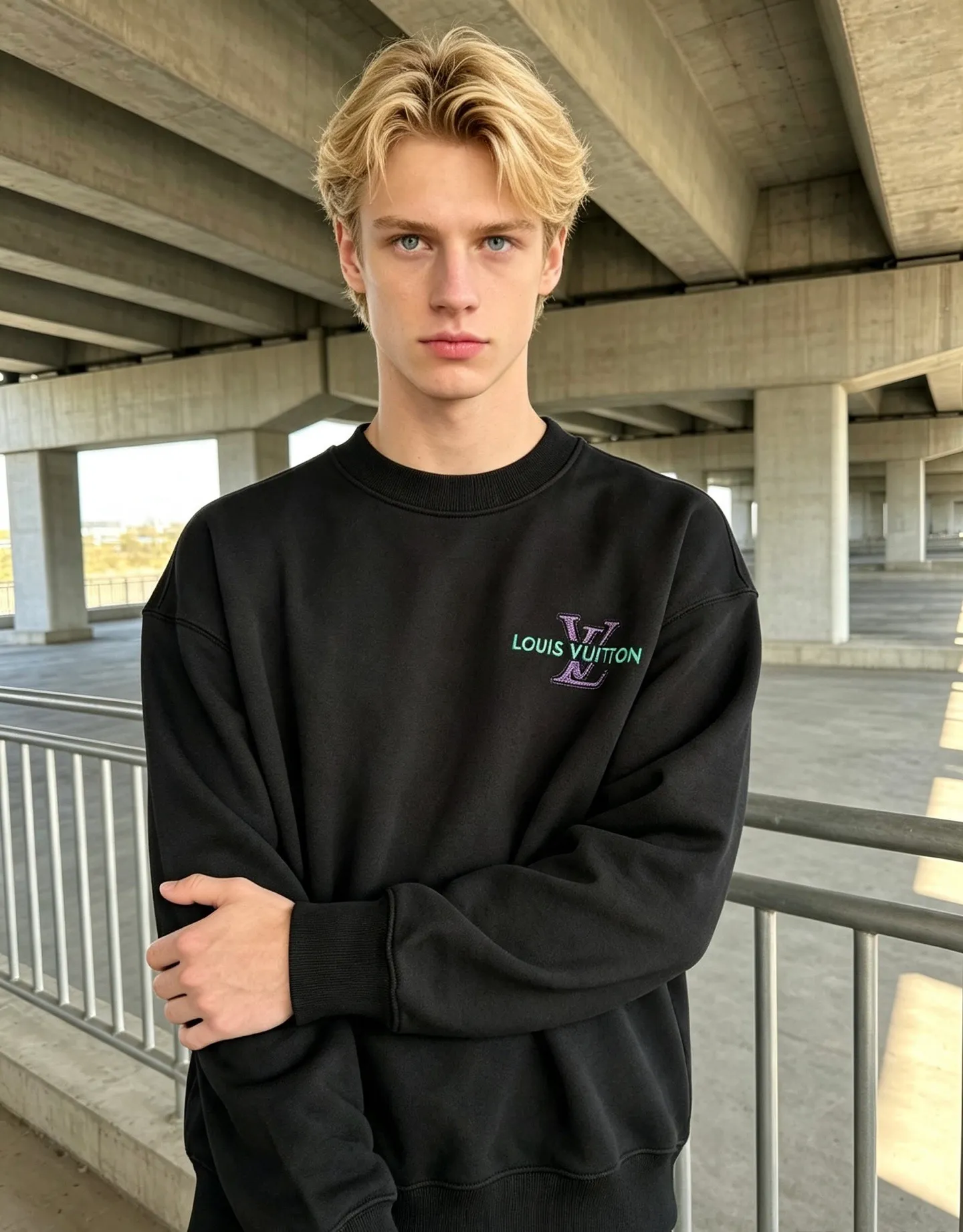 Louis Vuitton/Louis Vuitton presbyopic letter embroidered round neck sweatshirt